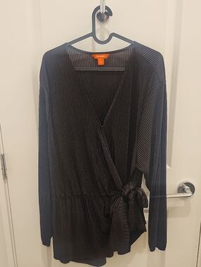 Joe Fresh Black Pleated Wrap Blouse with Side Tie Womens 2X